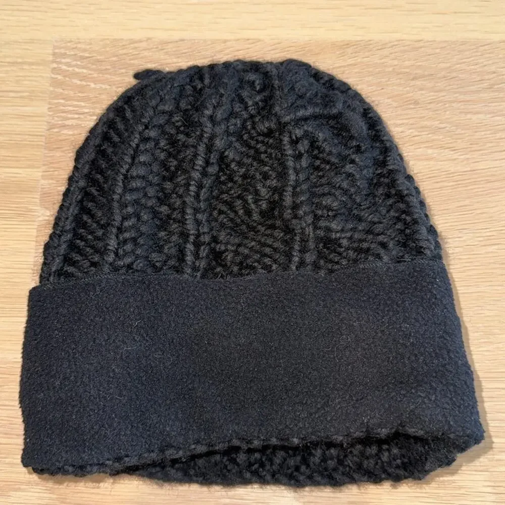 Nobis Unisex Wool Cable Knit Beanie Hat Cap Black O/S